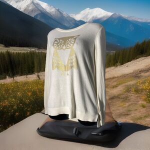 Vintage Le Tigre Womens Tunic Sweaters Cotton Owl Gold White